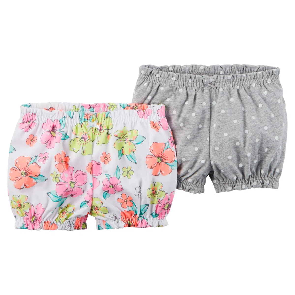 Carter's Baby Girls' 2 Pack Bubble Shorts (Newborn, Floral/Grey Dot)
